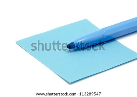 Paper and pen blue on white background