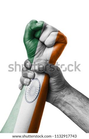 Fist painted in colors of India flag, fist flag, country of India