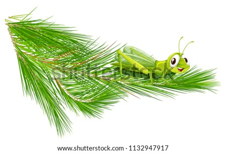 Branch with a happy grasshopper illustration