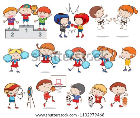 Set of children doing different sports illustration