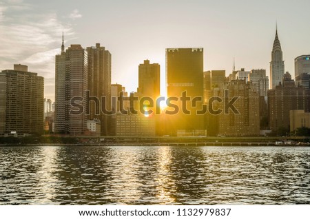 New York City skyline at sunset during manhattanhenge