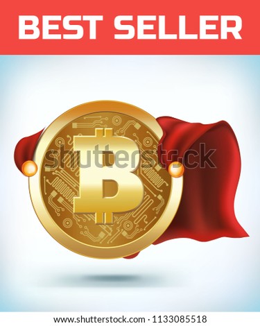 Funny super hero businessman flying Bitcoin. Miner bit coin digital currency cryptocurrency. Orange coin with bitcoin symbol isolated white background. Virtual money concept. 