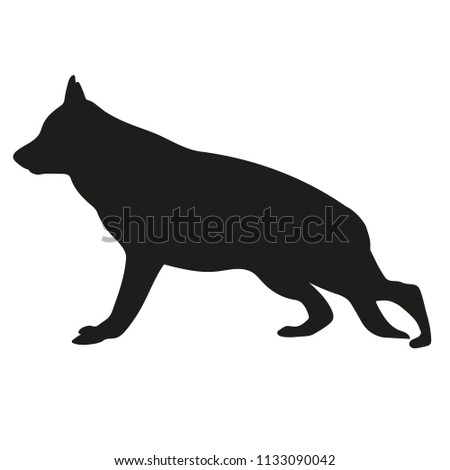 Black silhouette of a dog on a white background. German Shepherd. Vector illustration.