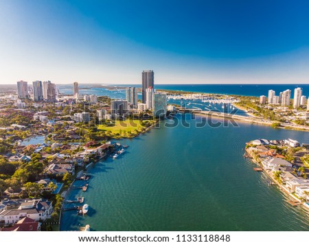 Aerial view of Southport on the Gold Coast, Queendsland, Austral Royalty-Free Stock Photo #1133118848