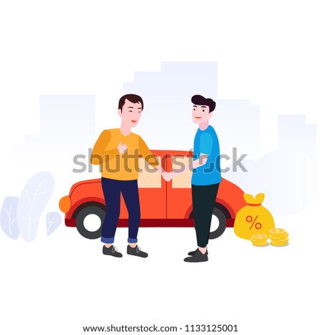 Buying or renting a new or used car. Modern flat style vector illustration isolated on white background.
 Flat style vector illustration.