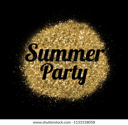 Concept summer. Shiny summer party letters gold glitters background