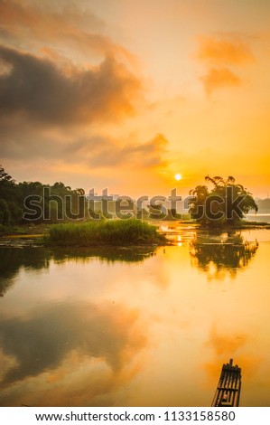 The sunrise scenery on the river, Guilin, China.