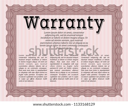 Red Vintage Warranty template. Money style design. Vector illustration. With complex background. 