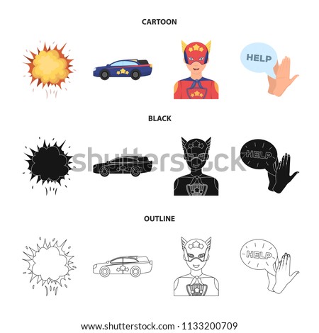 Explosion, fire, smoke and other web icon in cartoon,black,outline style.Superman, superforce, cry, icons in set collection.