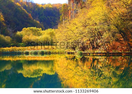 Fall landscape in National park Plitvice lakes,  famous touristic destination in  Croatia