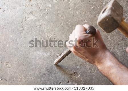 bricklayer tools men working  ,construction background Royalty-Free Stock Photo #113327035