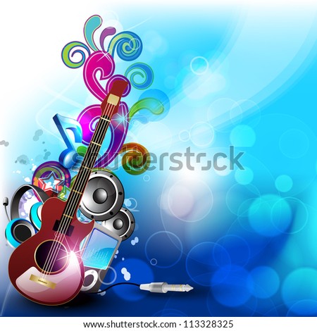 Colorful abstract speakers background with guitar. EPS 10.