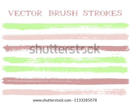 Hipster ink brush strokes isolated design elements. Set of paint lines. Grungy Ink brushes stripes isolated on white, vector colors guide book samples.