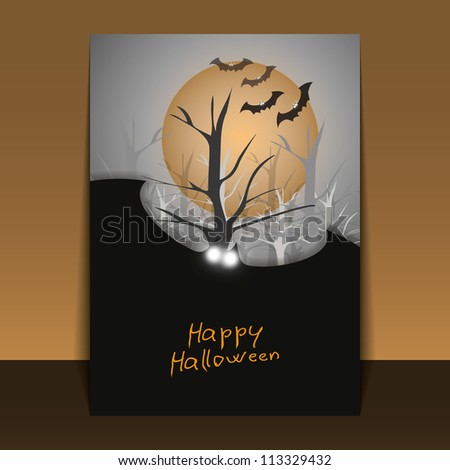 Halloween Flyer or Cover Design with Flying Bats Over the Autumn Forest