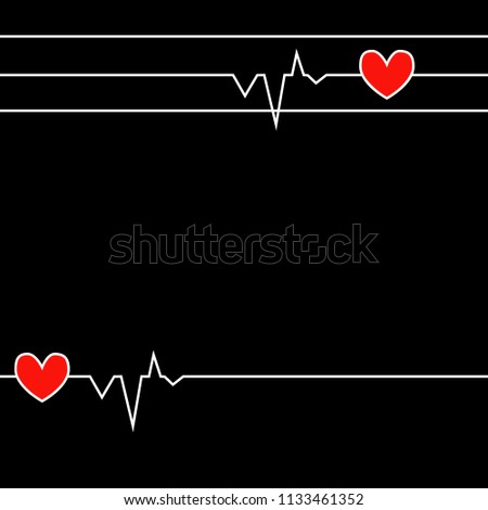 seamless pattern with white cardiogram and red heart on a black background