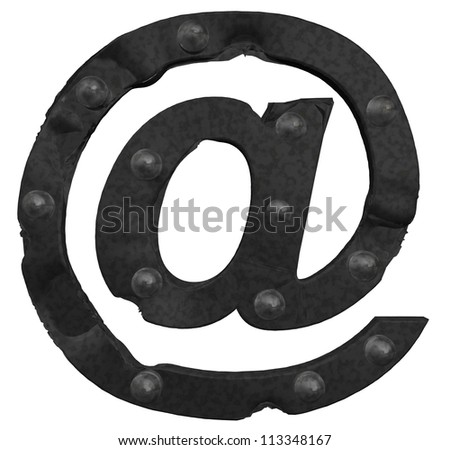 damaged riveted metal email symbol on white background - 3d illustration