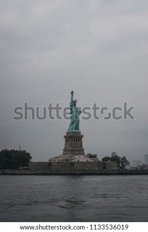 View of Statue of Liberty from Hudson river, New York, USA.