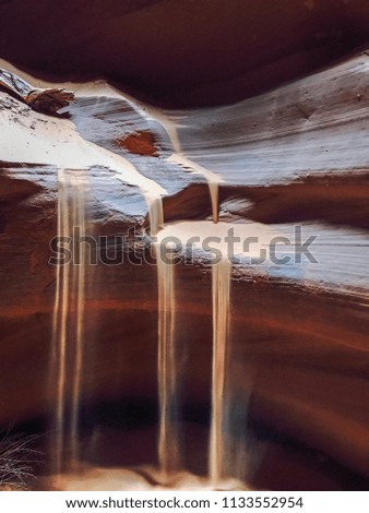 Upper Antelope Canyon. A slot canyon in the American Southwest. It is on Navajo land east of Page, Arizona. A narrow canyon, formed by the wear of water rushing through rock. Waterfall of sand.