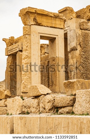 Islamic Republic of Iran, Shiraz.  Persepolis, Parsa. The ceremonial capital of the Achaemenid Empire (ca. 550–330 BC). Achaemenid style of architecture. UNESCO World Heritage Site.