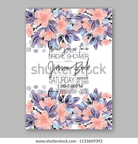 Floral wedding invitation vector card template Marriage flower background bridal shower invite, baby shower party invitation, save the date sakura 