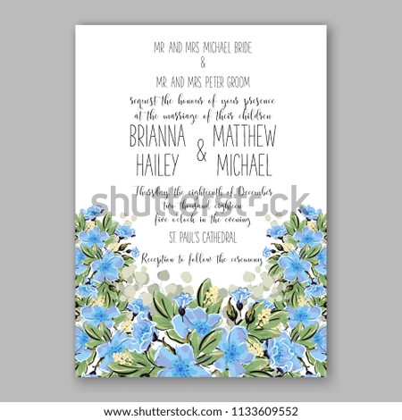 Floral wedding invitation vector card template Marriage flower background bridal shower invite, baby shower party invitation, save the date blue sacura