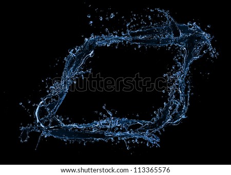 Water splashes in rectangle shape, isolated on black background