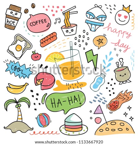 Set of design element and icon in hand drawn doodle style vector illustration