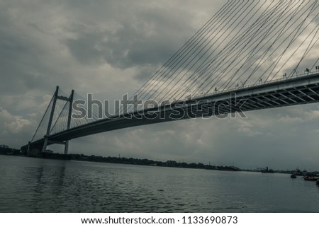 The longest cable stayed bridge in India Vidyasagar Setu on the river Hooghly