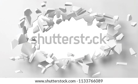 vector illustration of exploding wall with free area on center for any object or background. suitable for any logo, object or background revealing situation for banner, ad or other way usages. Royalty-Free Stock Photo #1133766089
