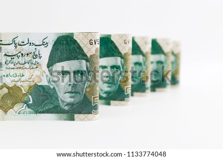Close up view of Pakistani currency bank note of 500 rupees isolated on white background.