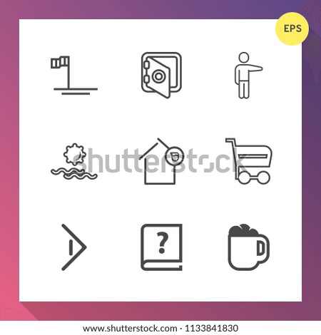 Modern, simple vector icon set on gradient background with baja, cafe, security, finance, buy, button, blue, pointing, home, house, sun, safety, mug, nature, paper, bank, sunrise, sea, beach icons