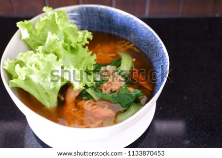 egg noodle soup with red roast pork
