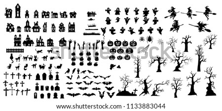 Collection of halloween silhouettes icon and  character. Royalty-Free Stock Photo #1133883044