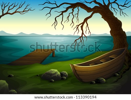 Detailed illustration of a lake scene
