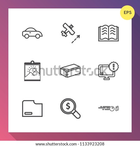 Modern, simple vector icon set on gradient background with hobby, building, warning, ball, construction, blank, paper, hit, document, strike, aircraft, monitor, brick, book, sign, find, traffic icons