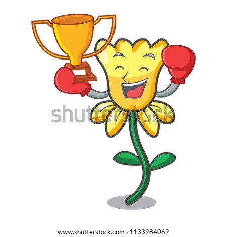 Boxing winner daffodil flower mascot cartoon