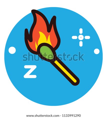 An igniting fire on a stick depicting burning matchstick 