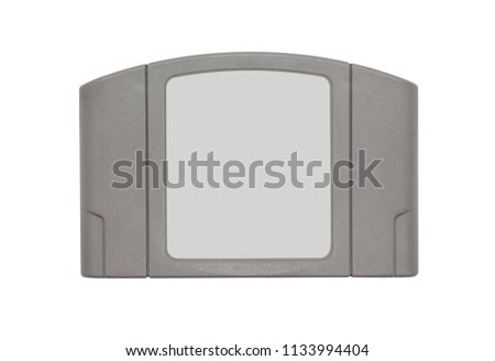 TV game cartridge in grey plastic case from 90s isolated on white background