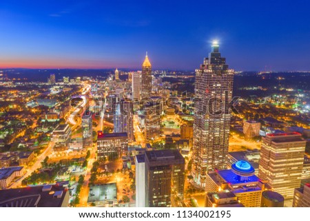Atlanta, Georgia, USA downtown aerial skyline at twilight.