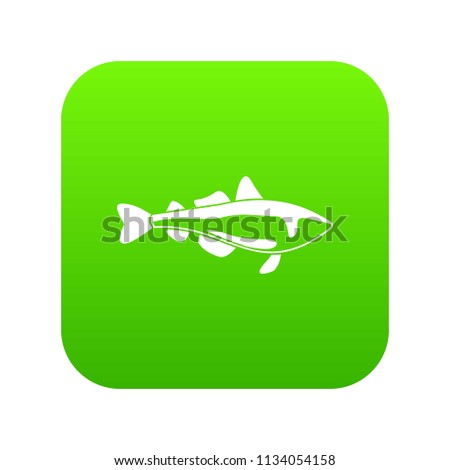 Sea fish icon green vector isolated on white background