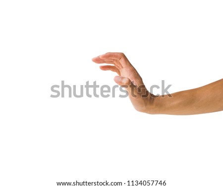 Man hand gesture isolated showing stop gesture or claw fingers on white background. Clipping path of hand isolated.