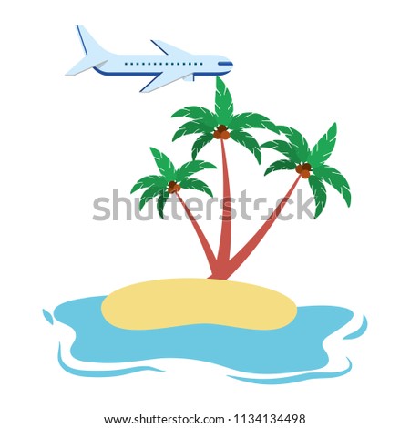 beach ocean coconut palms airplane