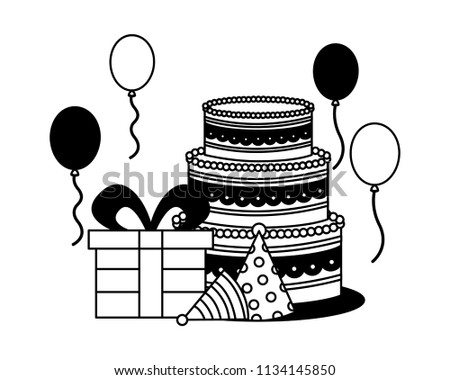 gifts boxes with hat party and sweet cake icon