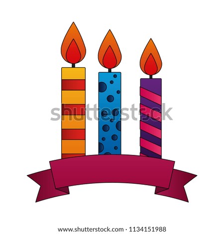 three decorative candles birthday ribbon