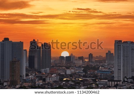 scenic of sunrise skyline and cityscape building and river