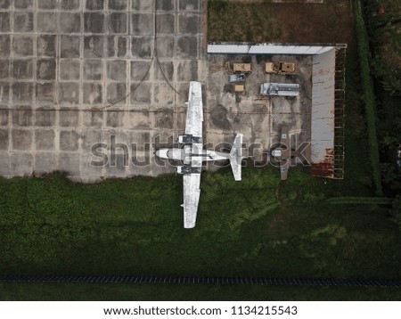 Top down aerial view of abandoned Air Force Fligth somewhere in Malaysia. This flight were military unit in an air force team in Malaysia.