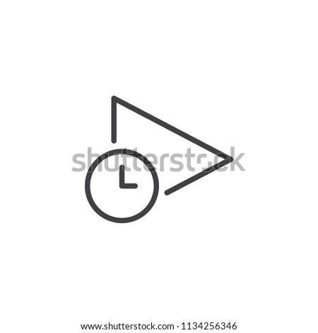 Play button with clock outline icon. linear style sign for mobile concept and web design. Play time simple line vector icon. Symbol, logo illustration. Pixel perfect vector graphics