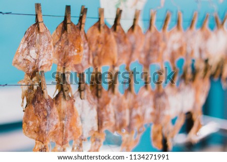 Dried squid hanging