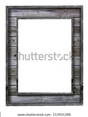vintage wood picture frame on white background