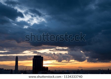beautiful sky at sunset or sunrise over city
